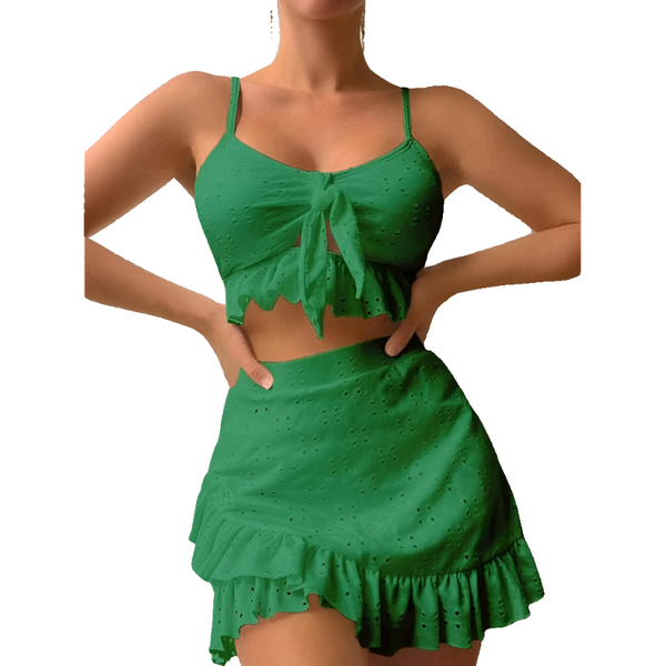 3 Piece Beach Bikini With Hip Hugging Skirt Fashion Ruffle Design Swimsuit Set Women Swimwear