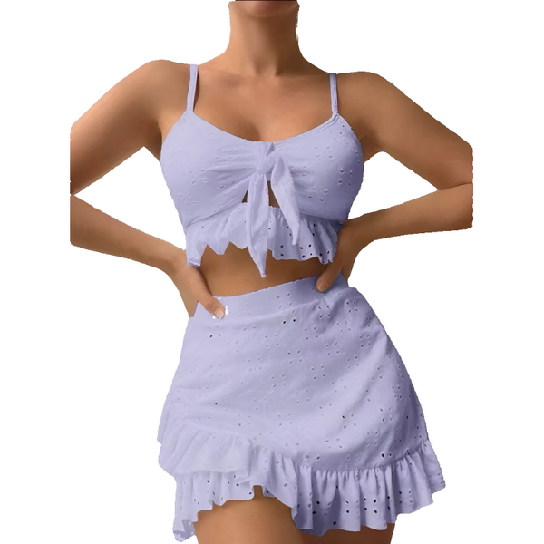3 Piece Beach Bikini With Hip Hugging Skirt Fashion Ruffle Design Swimsuit Set Women Swimwear