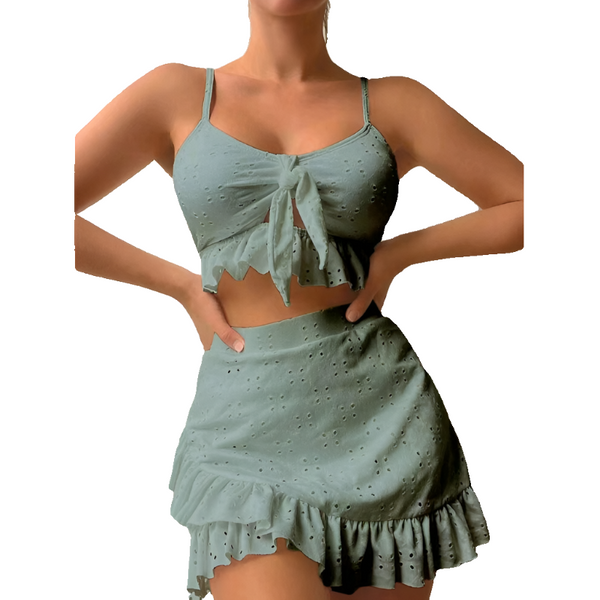 3 Piece Beach Bikini With Hip Hugging Skirt Fashion Ruffle Design Swimsuit Set Women Swimwear