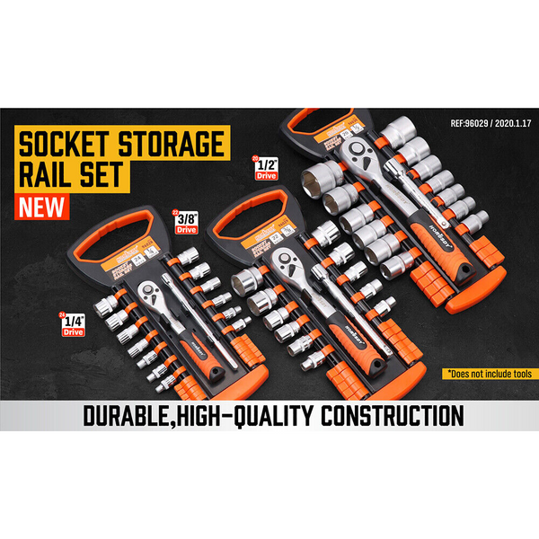 Horusdy 3Pc Socket Rails 66 Holder Space Organiser Garage Rack 1/4" 3/8" 1/2" Other Tool Storage
