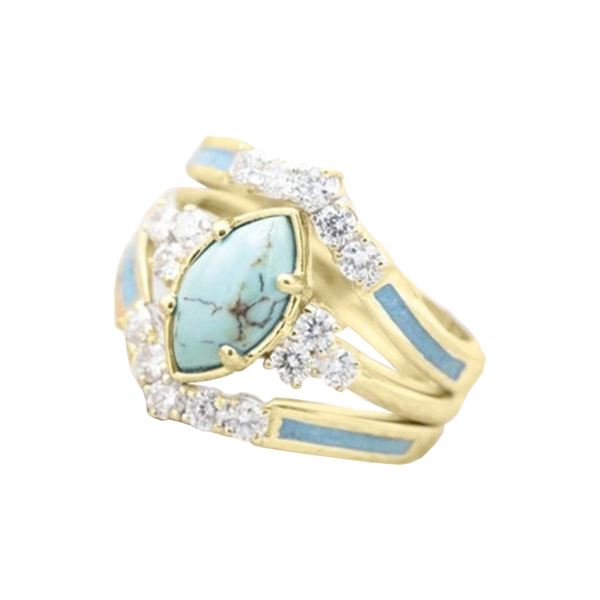Veile Studios 3Pcs Set Elegant Turquoise Inlaid Stone Women Rings