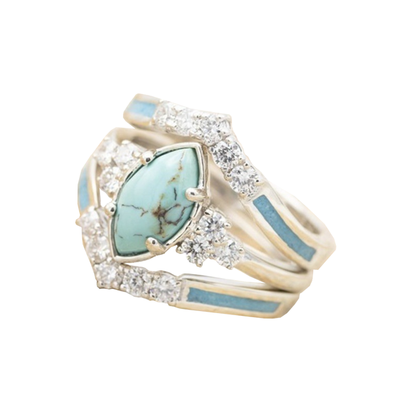 Veile Studios 3Pcs Set Elegant Turquoise Inlaid Stone Women Rings