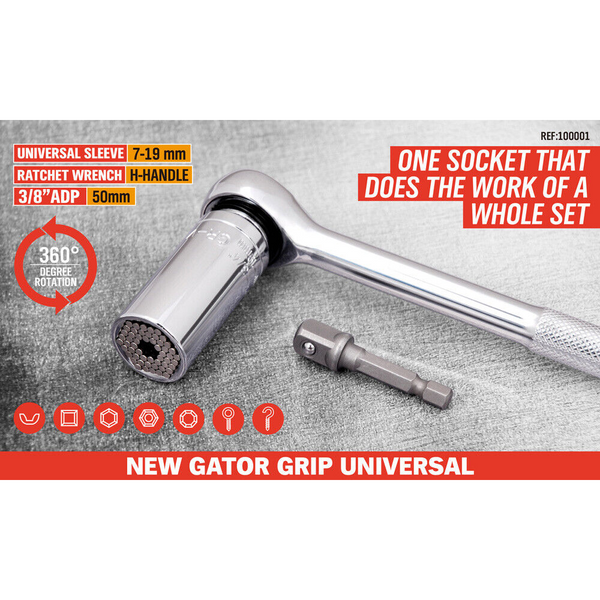 Horusdy 3Pc Universal Socket Wrench Set Power Drill Adaptor Gator Grip Size 7Mm To 19Mm Socket Wrenches