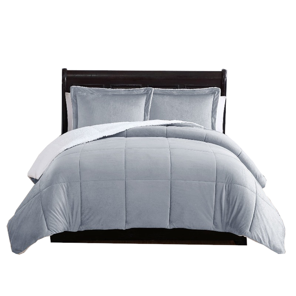 3 Piece Micro Mink Comforter Set Grey Queen Comforter Sets Queen
