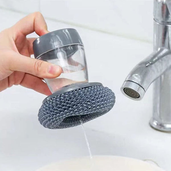 3Psc Kitchen Soap Dispensing Palm Brush Easy Use Scrubber Wash Clean Tool Holder Dispenser Cleaning