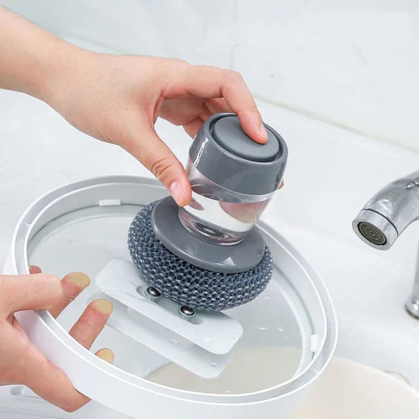 3Psc Kitchen Soap Dispensing Palm Brush Easy Use Scrubber Wash Clean Tool Holder Dispenser Cleaning Cleaning Brushes