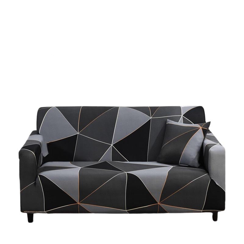 3 Seater Sofa Cover Gray Triangular Geometric Style Elastic Stretchable Slipcover Slipcovers