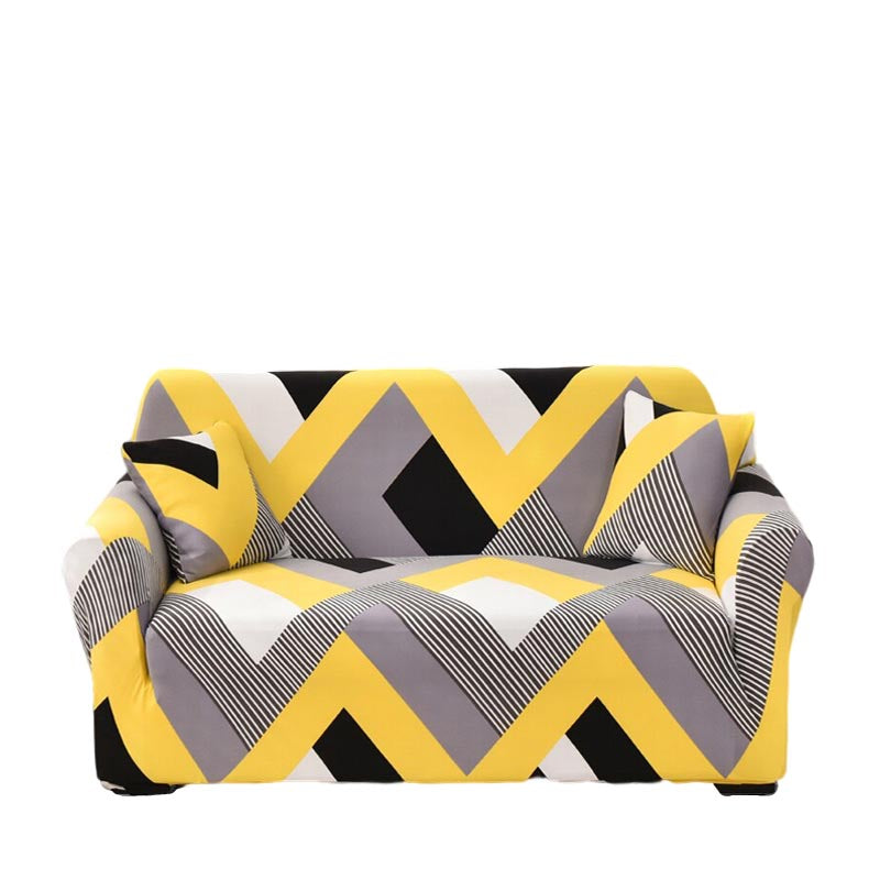 3 Seater Sofa Cover Yellow Wave Style Elastic Stretchable Slipcover Furniture Slipcovers