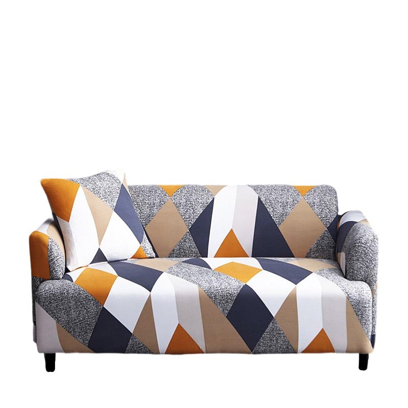 3 Seater Sofa Cover Khaki Geometric Style Elastic Stretchable Slipcover Slipcovers