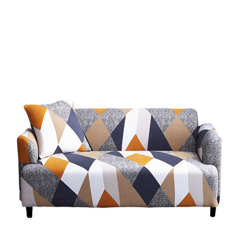 3 Seater Sofa Cover Khaki Geometric Style Elastic Stretchable Slipcover Slipcovers