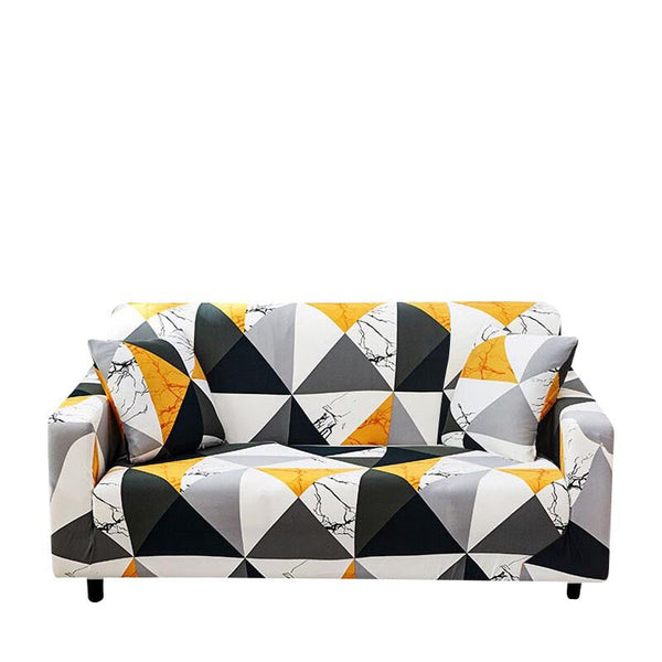 3 Seater Sofa Cover Yellow White Geometric Style Elastic Stretchable Slipcover Slipcovers
