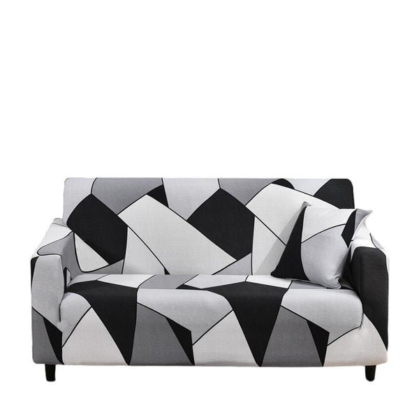 3 Seater Sofa Cover Black White Geometric Style Elastic Stretchable Slipcover Slipcovers