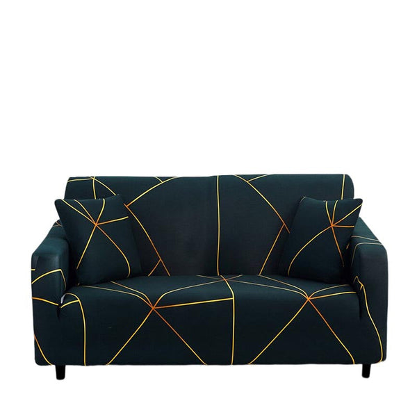 3 Seater Sofa Cover Dark Green Linear Style Elastic Stretchable Slipcover Slipcovers