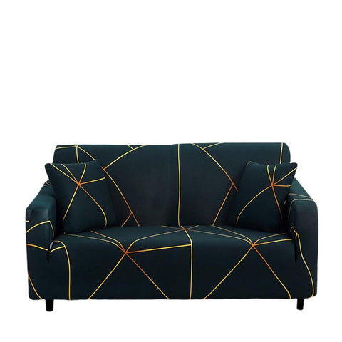 3 Seater Sofa Cover Dark Green Linear Style Elastic Stretchable Slipcover Slipcovers