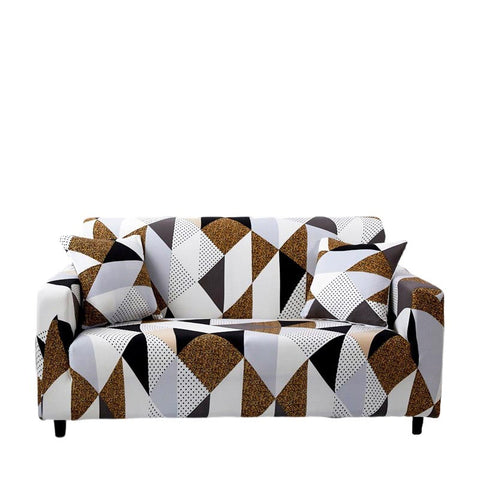 Three Seater Sofa Cover Beige Geometric Style Protection For Living Room Slipcovers