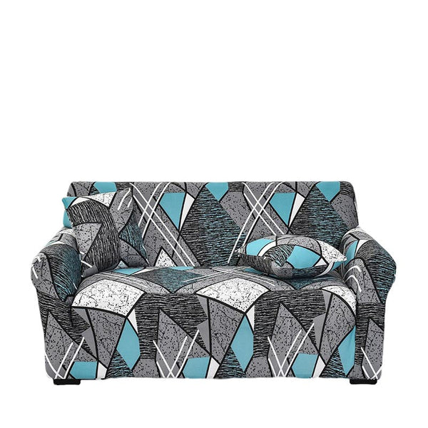 3 Seater Sofa Cover Dark Grey Geometric Style Elastic Stretchable Slipcover Slipcovers
