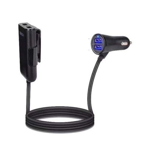 4 In 1 8A Qc3.0 Quick Charging Car Charger Usb Ports For Frontseat Backseat Black