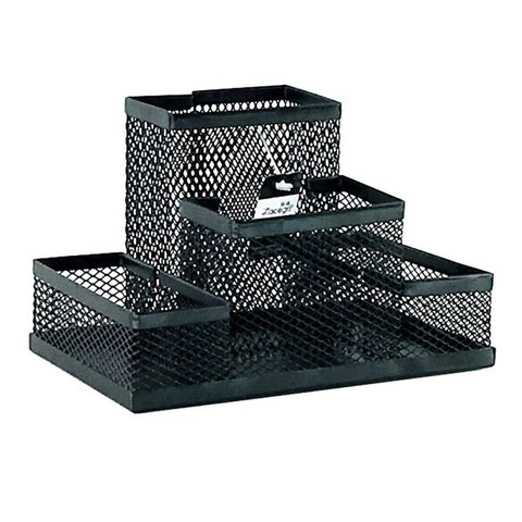 4 In 1 Desk Organizer Pencil Holder Metal Hollow Mesh Wire Organizador Escritorio Lapices Office Accessories No Rust Storage Boxes