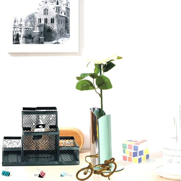 4 In 1 Desk Organizer Pencil Holder Metal Hollow Mesh Wire Organizador Escritorio Lapices Office Accessories No Rust Storage Boxes