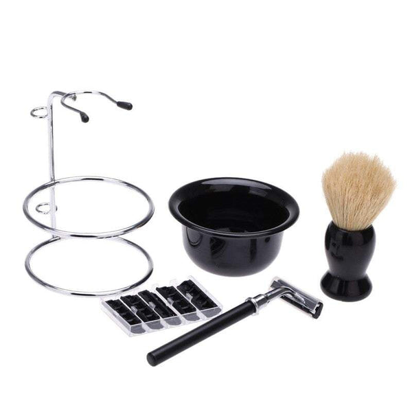 Razors Blades 4 In 1 Men's Manual Set Beard Shaving Brush Bowl Stainless Steel Stand Holder