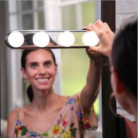 4 Led Makeup Lamp Wall Light Kit For Dressing Table Vanity Mirror Suction Cup Battery Power White