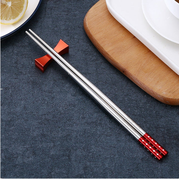 4 Pairs 304 Stainless Steel Non Slip Anti Scald Tableware Kitchen Household Japanese Style Korean Chopsticks