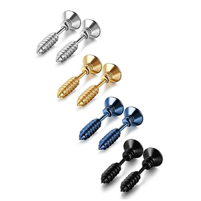 Veile Studios 4 Pairs Stainless Steel Women's Men's Screw Pierced Tunnel Earrings