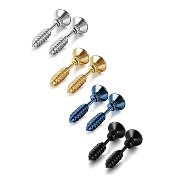 Veile Studios 4 Pairs Stainless Steel Women's Men's Screw Pierced Tunnel Earrings