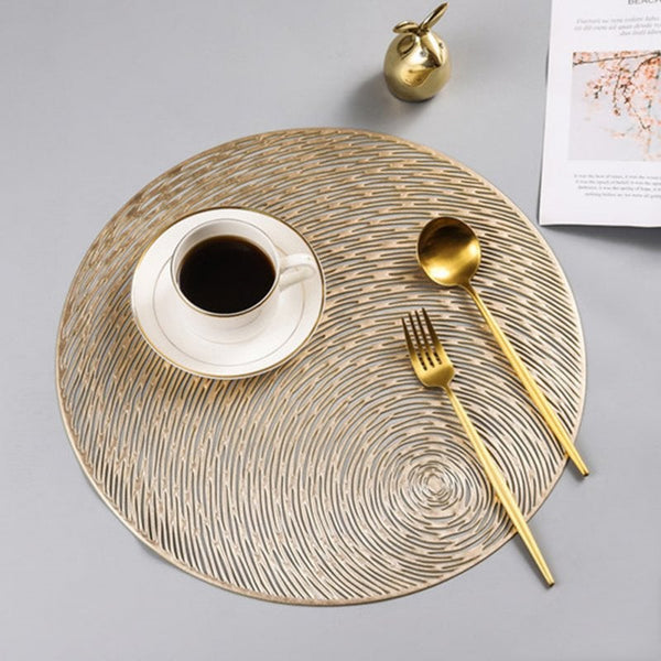 4 Pcs Nonslip Round Shape Hollow Heat Insulation Placemat For Hotel Restaurant Gold Placemats