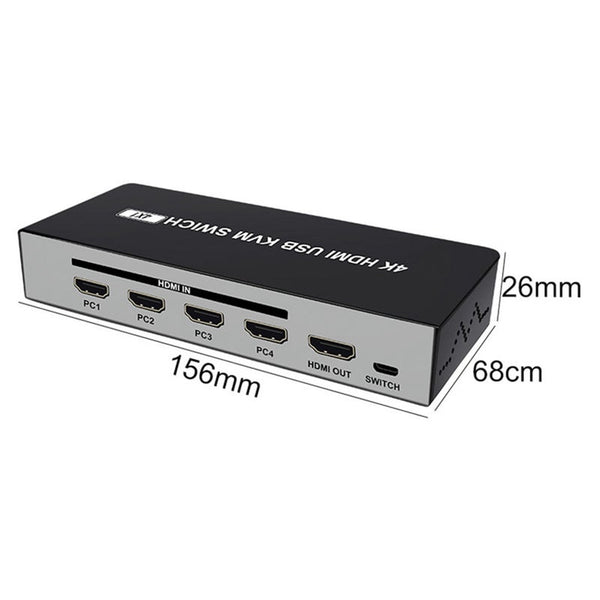 4 Port Hdmi Kvm Switch Support Max 4K30hz Input With Usb2.0 Hub 1 Out