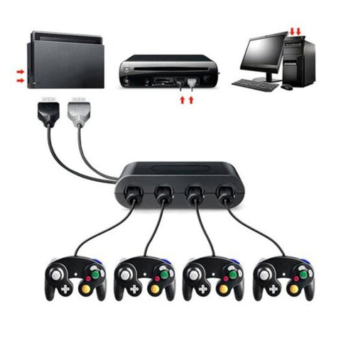 4 Ports For Gamecube Gc Controllers Usb Adapter Converter / Pc Switch Wiiu Jet Black