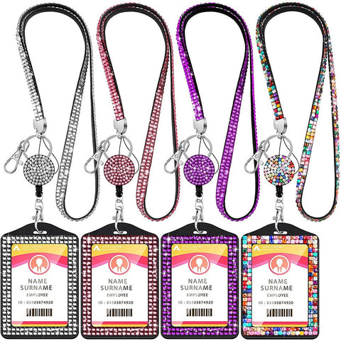 4 Sets Bling Lanyard Id Card Holder With Metal Clasp And Key Ring