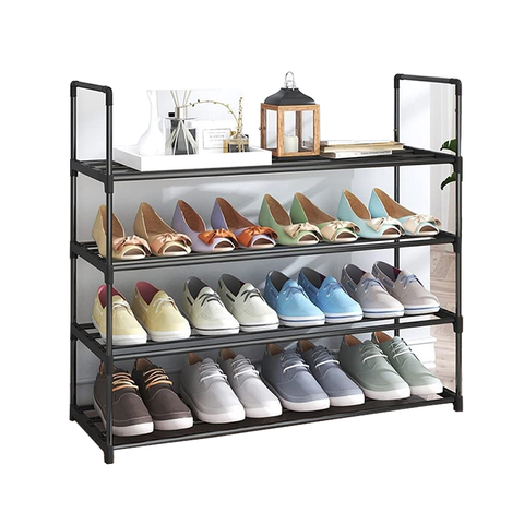 4-Tier Stainless Steel Shoe Rack Storage Organizer To Hold Up 20 Pairs Of Shoes (80Cm, Black)