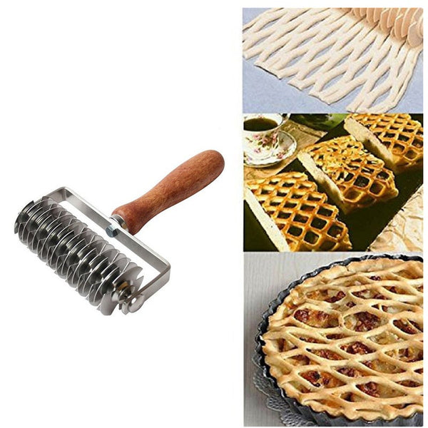 40 Stainless Steel Dough Lattice Bread Crust Roller Cutter Wood Handle Pastry Tool Pizza Bakeware Tools