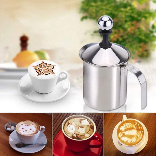 Coffee Grinders 400Ml Stainless Steel Milk Frother Double Mesh Foamer Diy Fancy White Creamer For Cappuccino Latte Coffee Tea & Espresso Parts