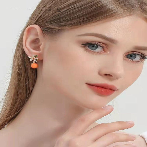 Veile Studios Citrus Gardenia Necklace Women Summer Style Sweet Cute Fruit Earrings