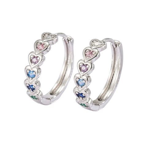 925 Sterling Silver Inlaid Zircon Heart Huggie Earrings