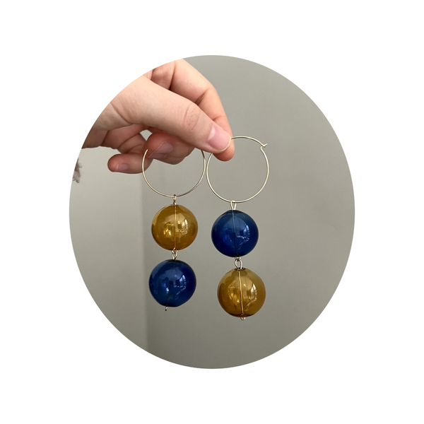 Exaggerated Blue Yellow Glass Bead Dangling Pendant For Women Earrings