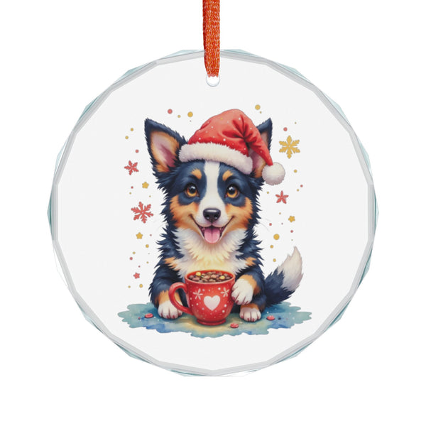 Border Collie Puppy In Santa Hat Crystal Glass Ornament | Christmas Hot Cocoa Dog Lovers Gift Seasonal Decorations