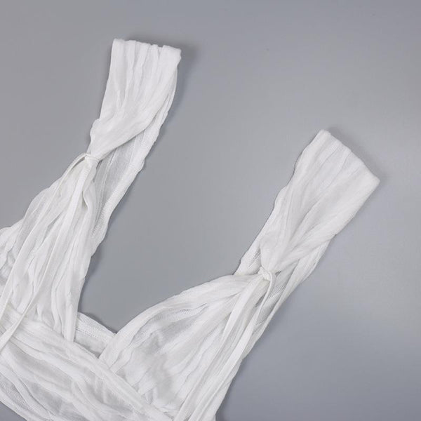 White Pleated Mini Skirt Crop Top Set Women Outfits & Sets