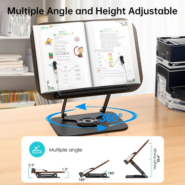 360A Rotating Book Stand With Elastic Clips For Cookbooks Laptops & More Book Stands