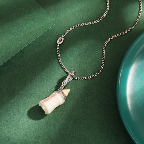 Enamel Glazed Diamond Inlaid Acrylic Letter Printing Power Bottle Pendant Necklace Exquisite Necklaces & Pendants