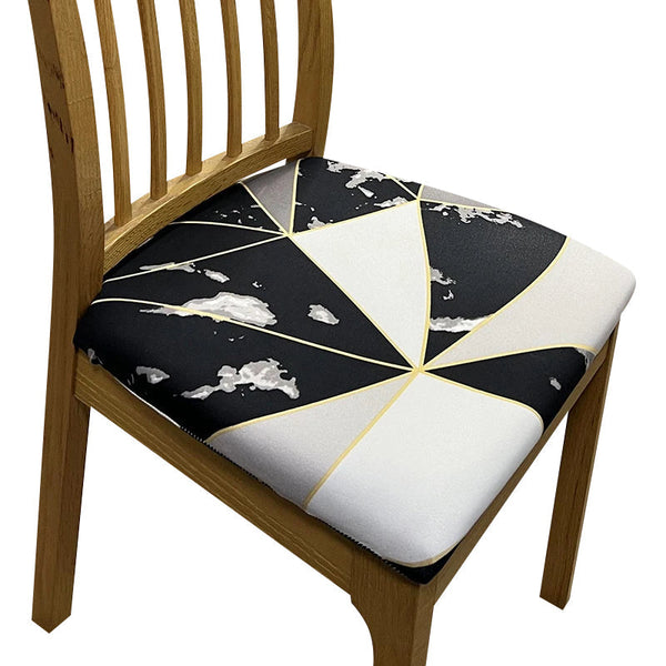 Chair Cover Black White With Gold Linear Pattern Print Stretch Seat Slipcovers