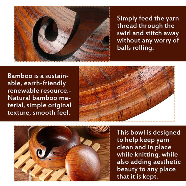 Bamboo Yarn Bowl Holder With Lid Skeins Knitting Crochet Thread Box Storage Baskets Other Crocheting And Knitting