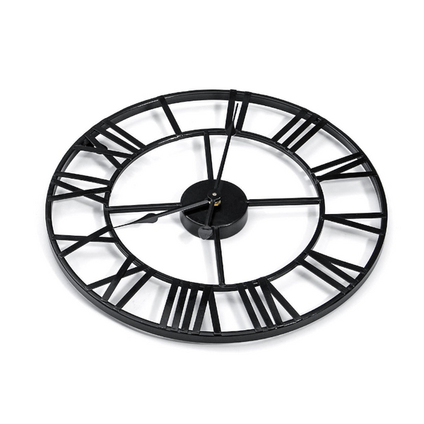 40Cm Large Metal Skeleton Roman Numeral Wall Clock Black Round Shape Wall Clocks