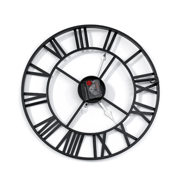 40Cm Large Metal Skeleton Roman Numeral Wall Clock Black Round Shape Wall Clocks