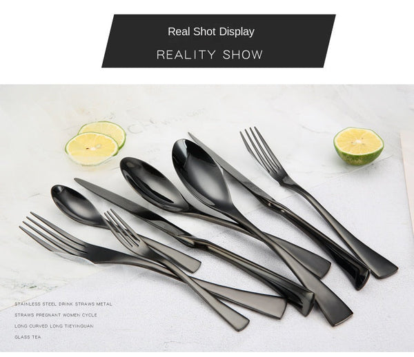 Portugal Titanium Black Stainless Steel Western Cutlery Set For Hotel And Restaurant Knife Fork Spoon Suite Factory Wholesale Cutlery Sets