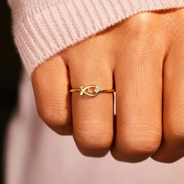 925 Sterling Silver Inlaid Zircon Fish Ring Rings