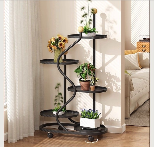 Mobile Flower Stand With Wheels Multi Layer Metal Plant Shelf For Living Room And Balcony Floor Standing Planter Rack Plant Stands