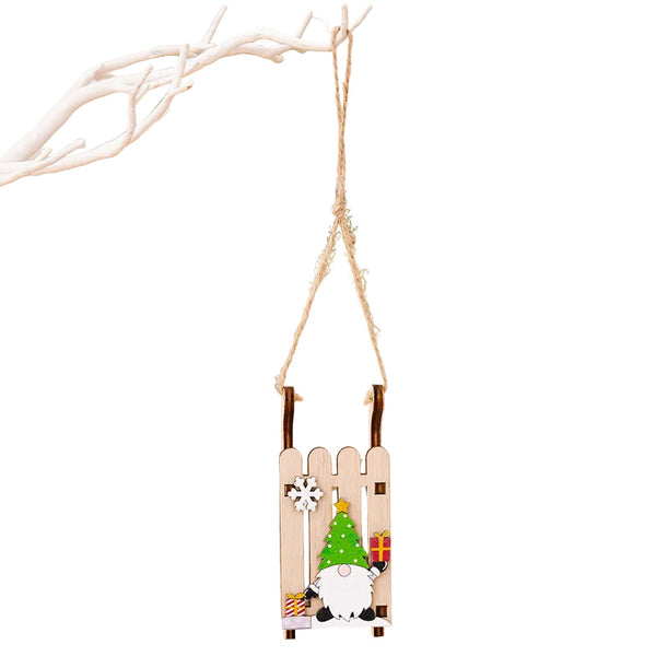 Christmas Decoration Wooden Sleigh Hanging Ornament Creative Santa Claus And Elf Figurines